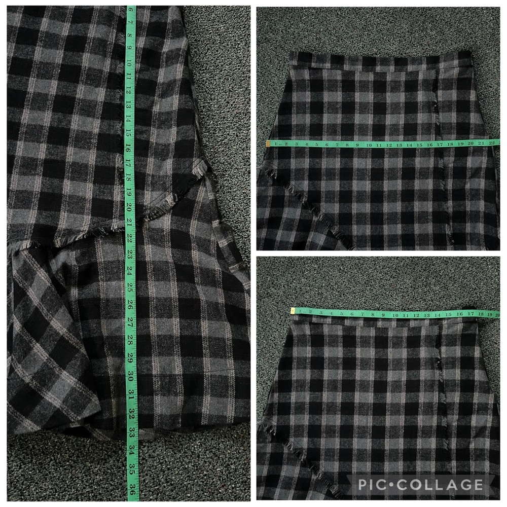 Plaid Check Ruffle Asymmetrical Midi Knee-Length High-Waist Modest Fringe Skirt - Picture 16 of 16